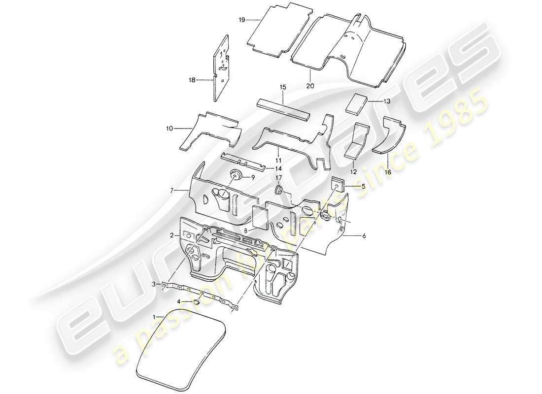 porsche 1990 (928) body shell - sound proofing 1 part diagram