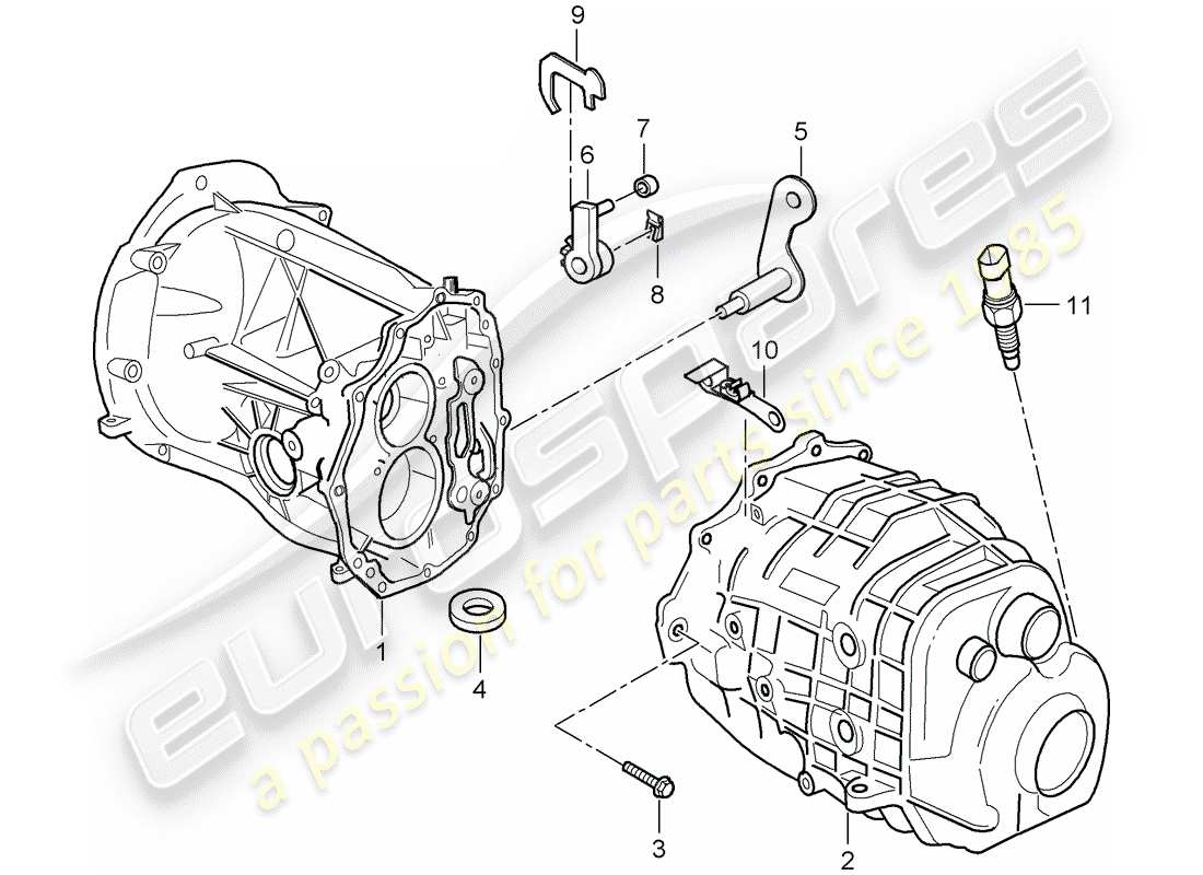 porsche boxster 986 (2000) transmission case - transmission cover parts diagram