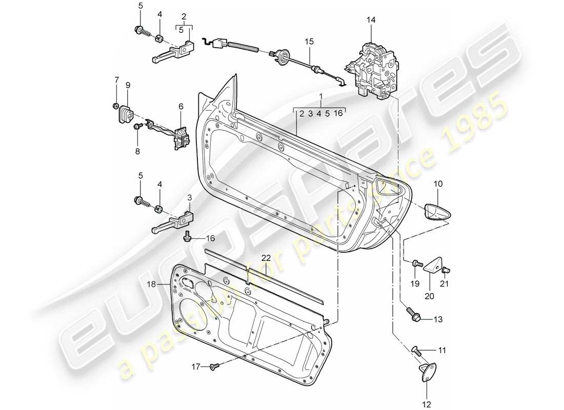 porsche 2006 (987 boxster) door shell with installation parts door lock parts diagram