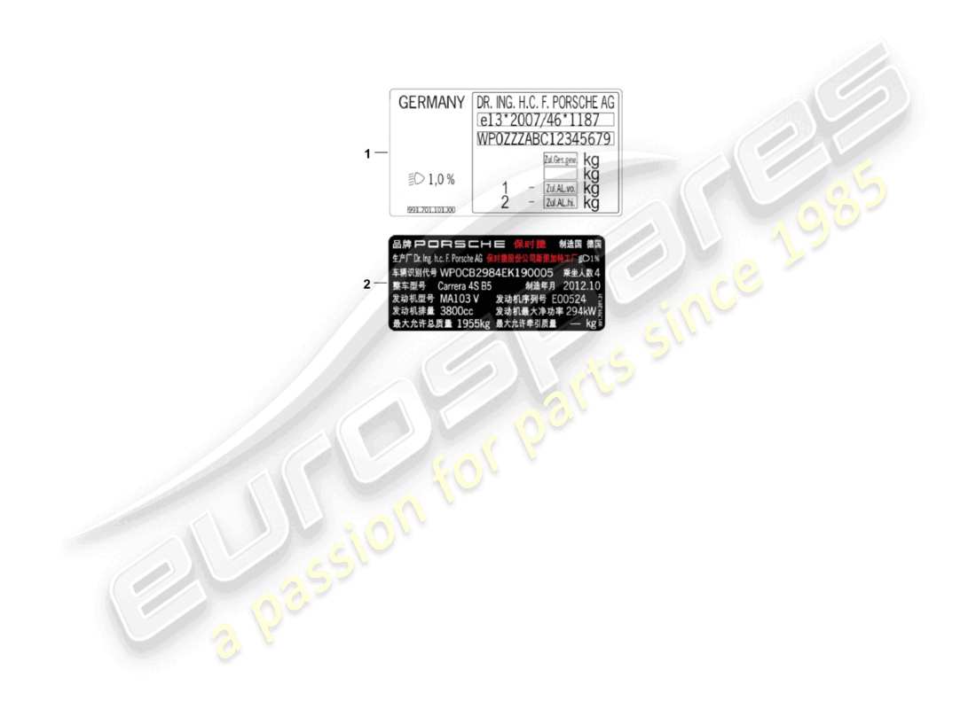 porsche 2012 (987 boxster) signs/notices parts diagram
