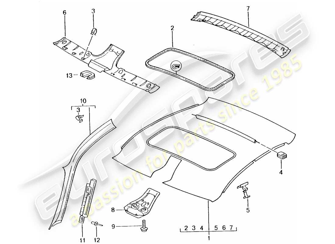 porsche 2003 (996 turbo / gt2) roof trim panel part diagram