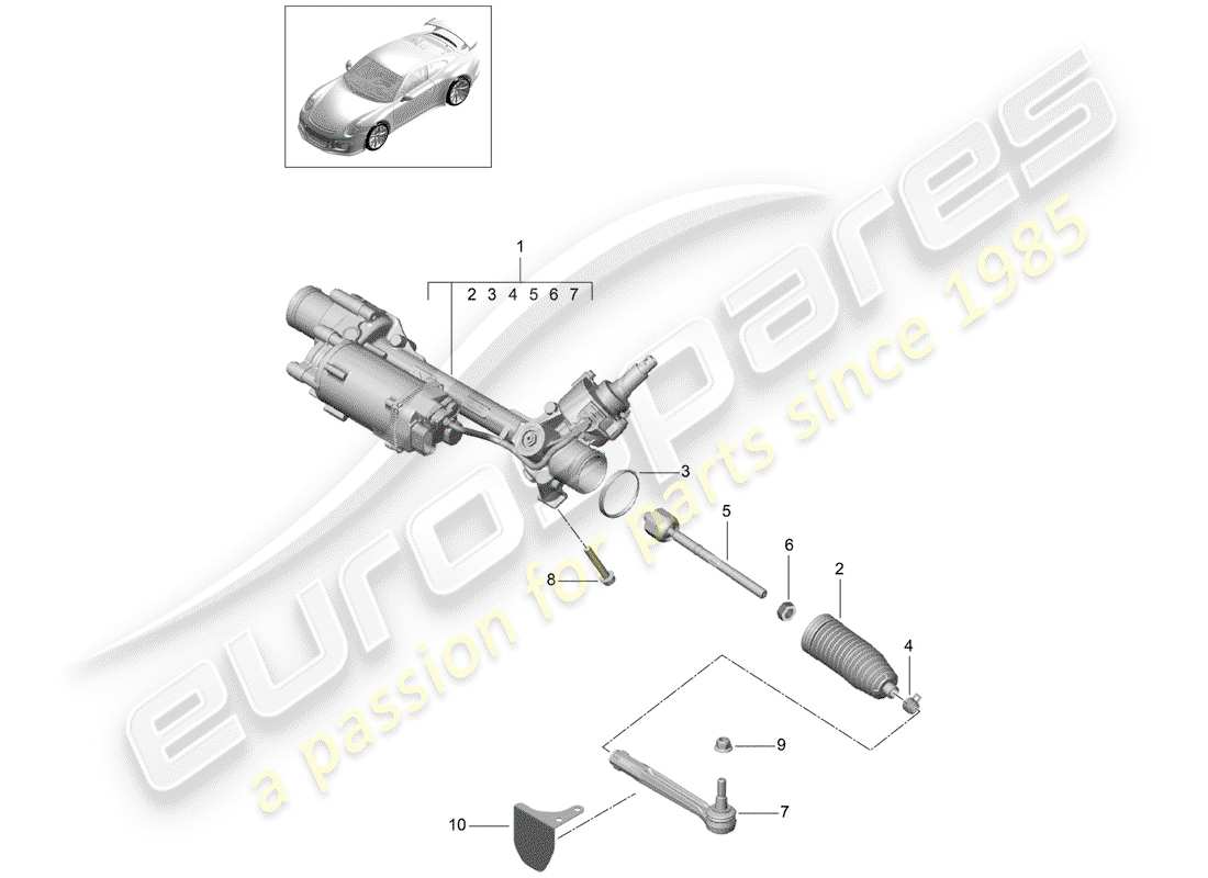 porsche 2016 (991-1 r/gt3/rs) steering gear d >>- mj 2017 part diagram