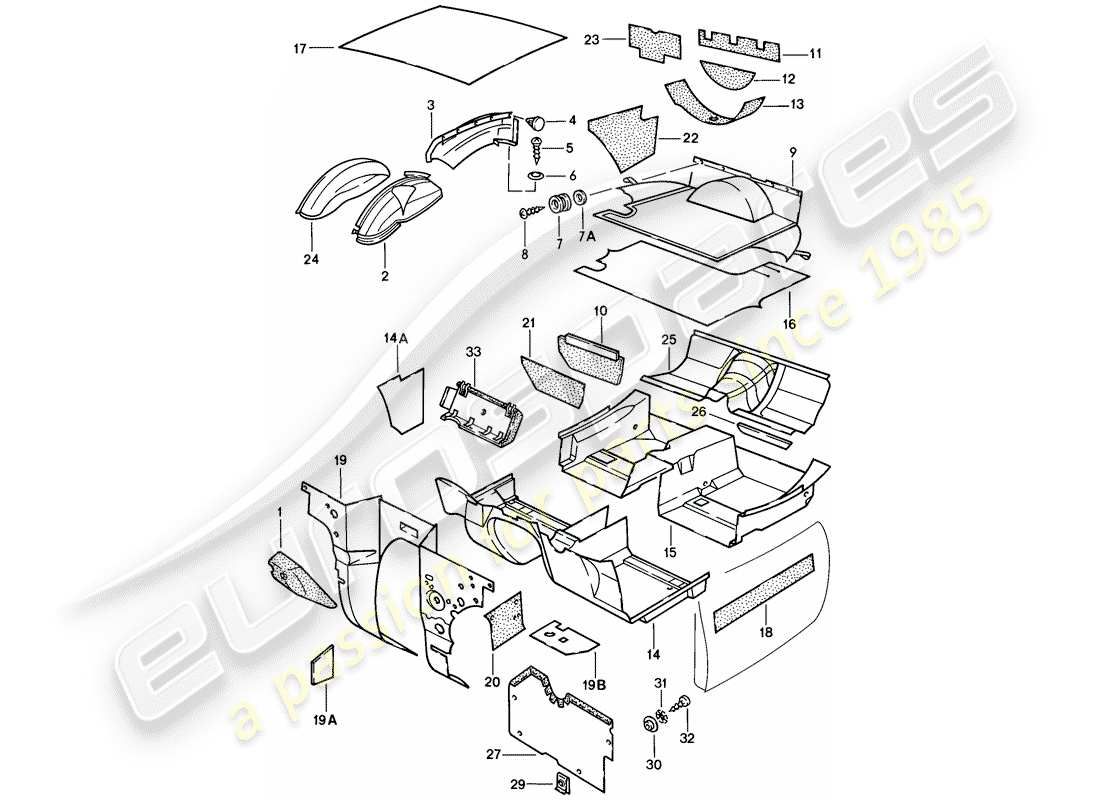 porsche 1977 (924) trims - floor cover parts diagram