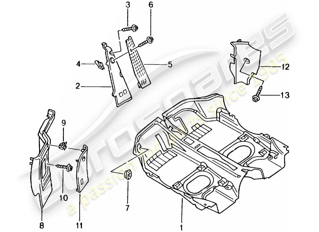 porsche 996 (2001) floor cover - trims parts diagram