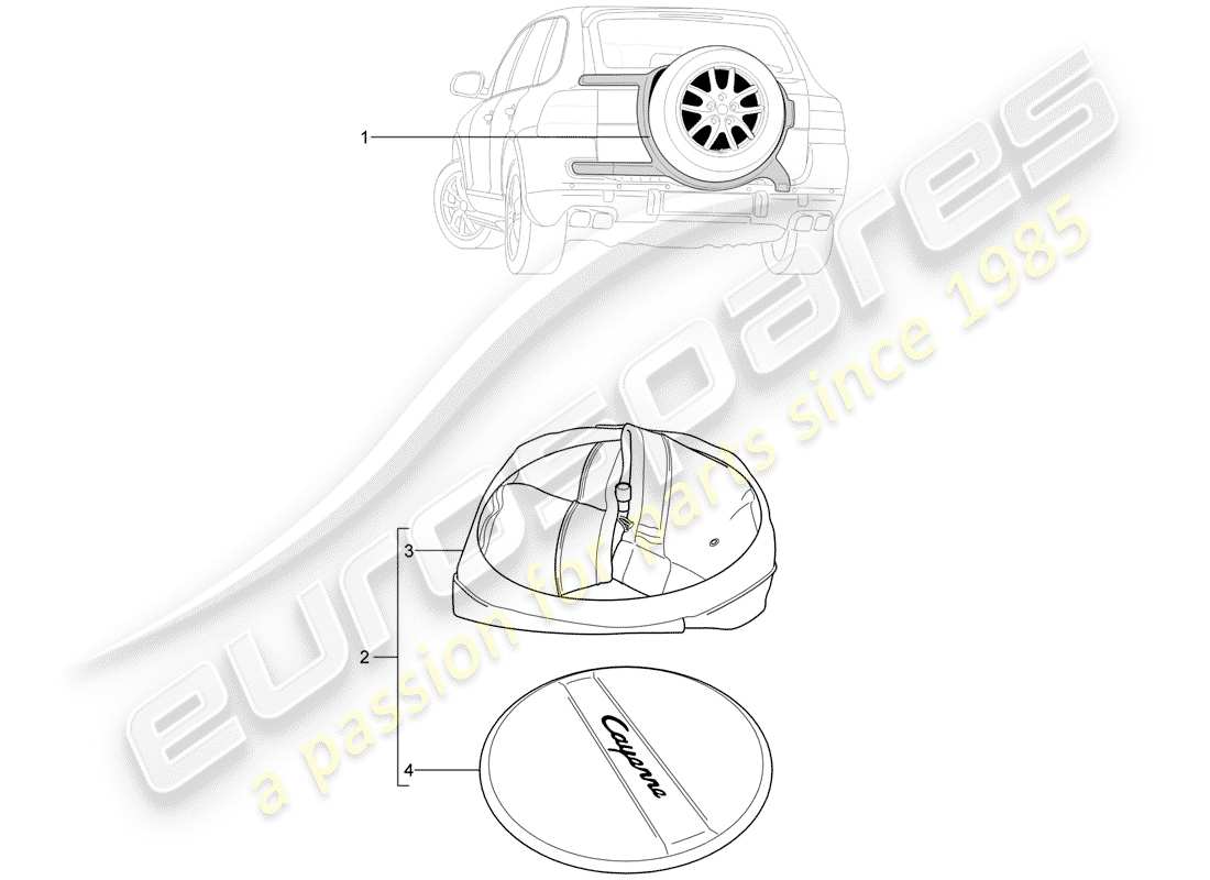 porsche 2013 (tequipment cayenne) bracket for spare wheel parts diagram