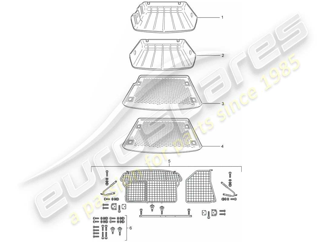 porsche 2006 (tequipment cayenne) luggage compartment liner parts diagram