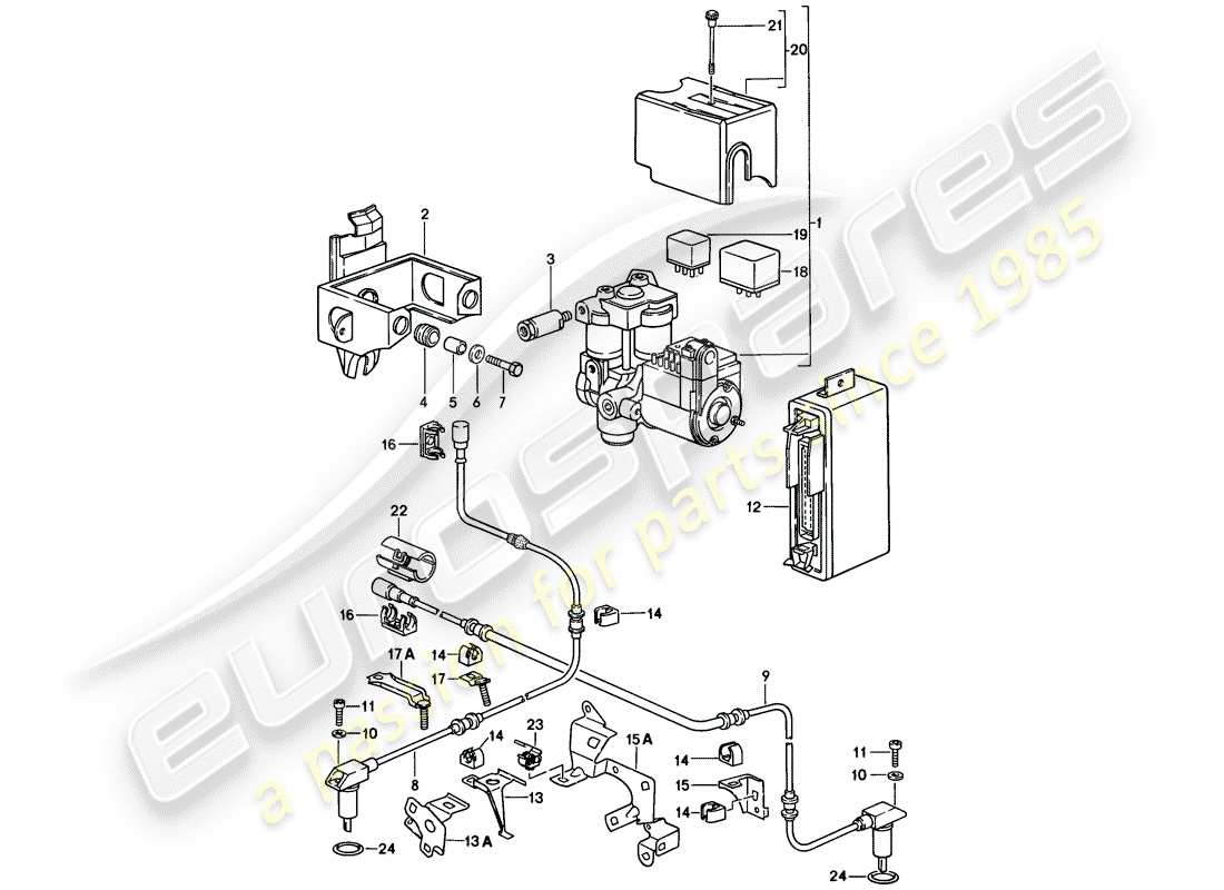 porsche 928 (1983) anti-locking brake syst. -abs- - hydraulic unit - speed sensor - electronic control module parts diagram