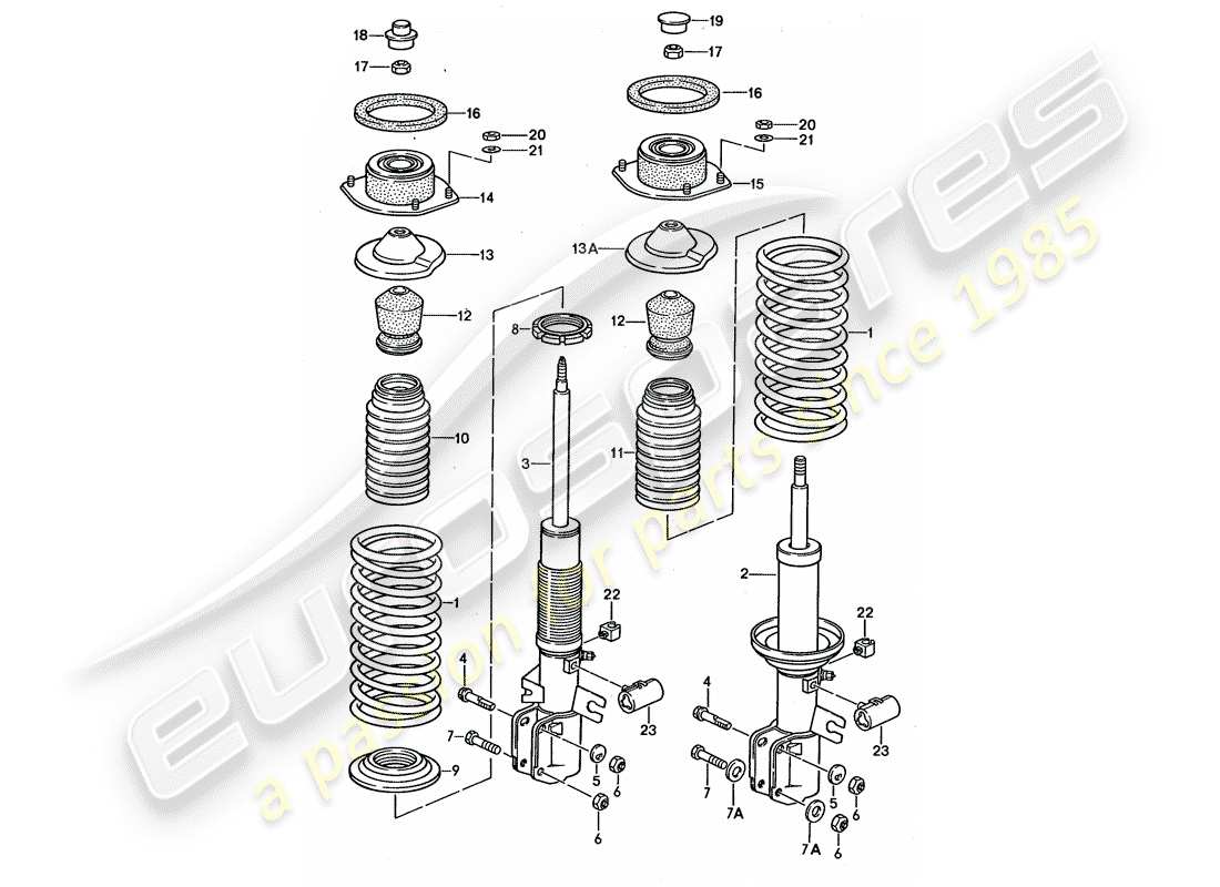 porsche 1989 (944) suspension - shock absorber parts diagram
