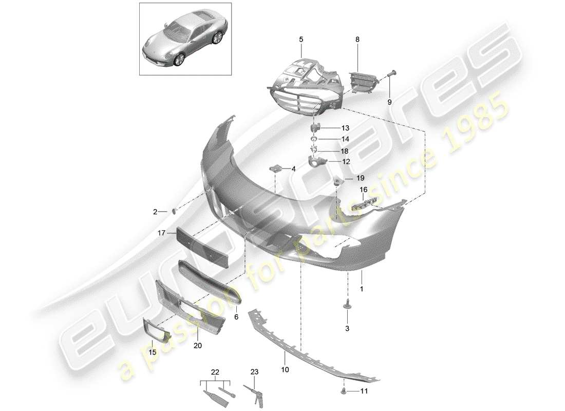 porsche 2016 (991-1) bumper front sport design package parts diagram