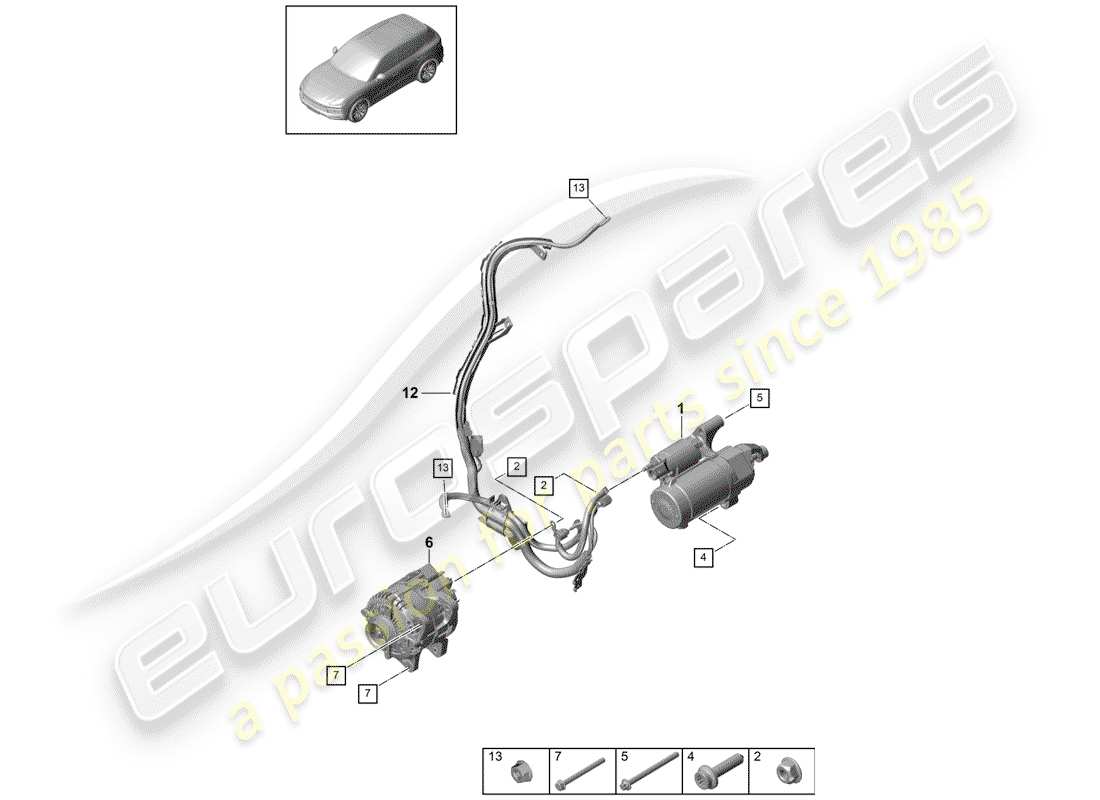 porsche 2020 (cayenne e3 9ya/9yb) starter alternator part diagram