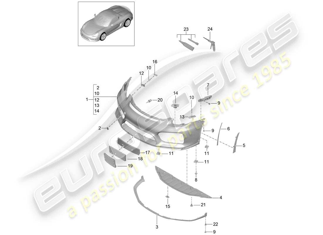porsche 2016 (981 boxster spyder) bumper front spoiler parts diagram