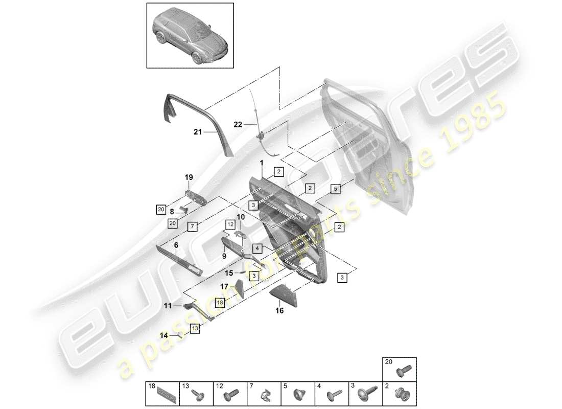 porsche 2020 (cayenne e3 9ya/9yb) door panel rear leather part diagram