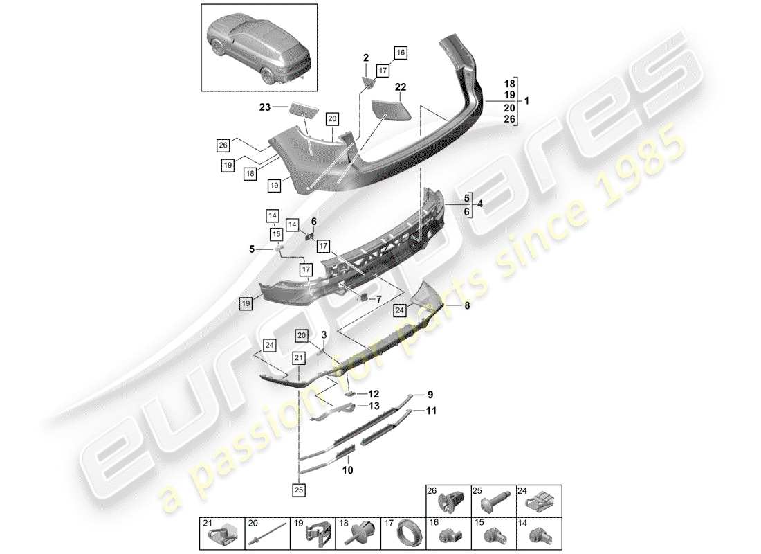 porsche 2020 (cayenne e3 9ya/9yb) bumper rear part diagram