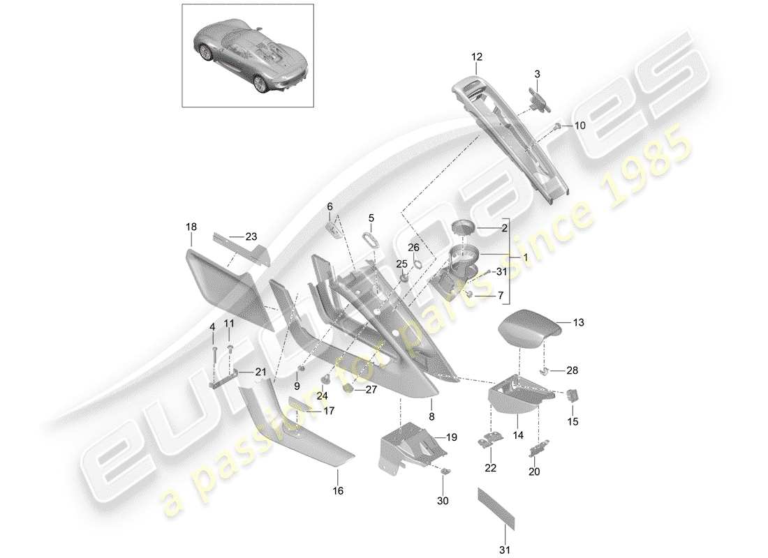 porsche 2015 (918 spyder) center console parts diagram