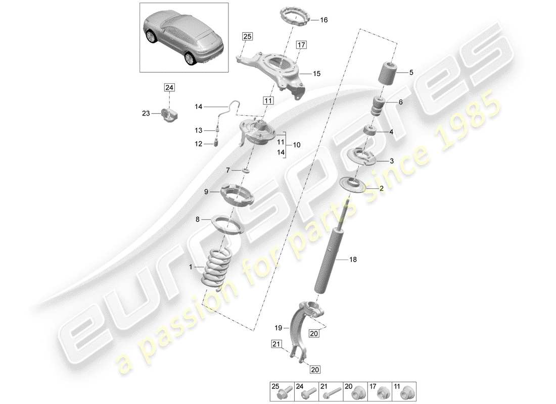 porsche 2020 (macan) steel spring suspension parts diagram