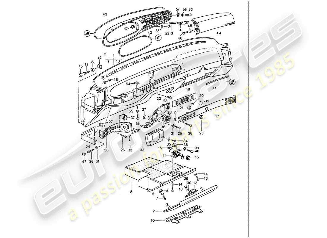 porsche 1986 (944) dash panel trim part diagram
