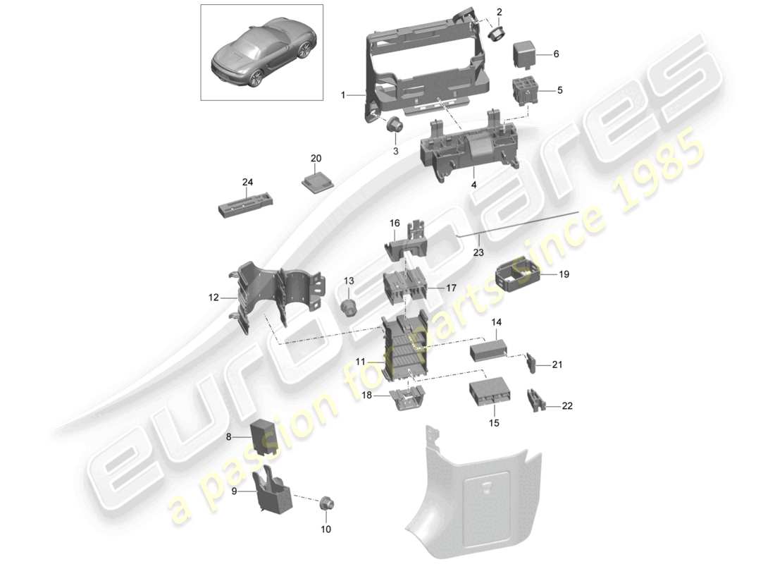 porsche 2014 (981 boxster) central electrics dashboard parts diagram