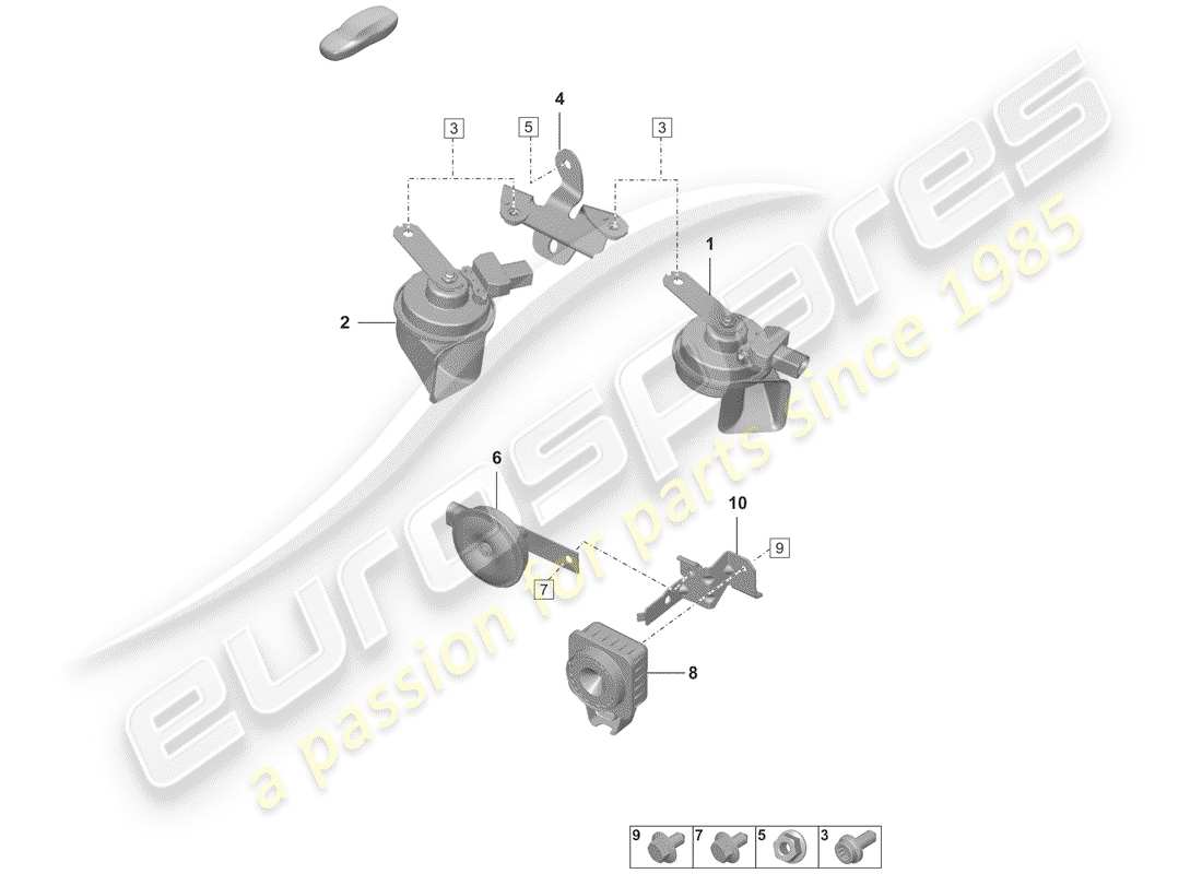 porsche 2019 (992-1) fanfare signal horn alarm system part diagram