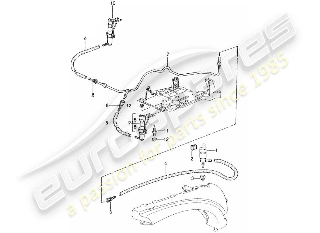 porsche 2000 (986 boxster) headlight washer system parts diagram