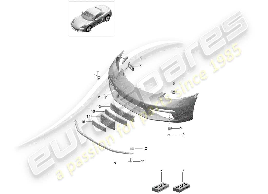porsche 2019 (718 boxster) bumper front parts diagram