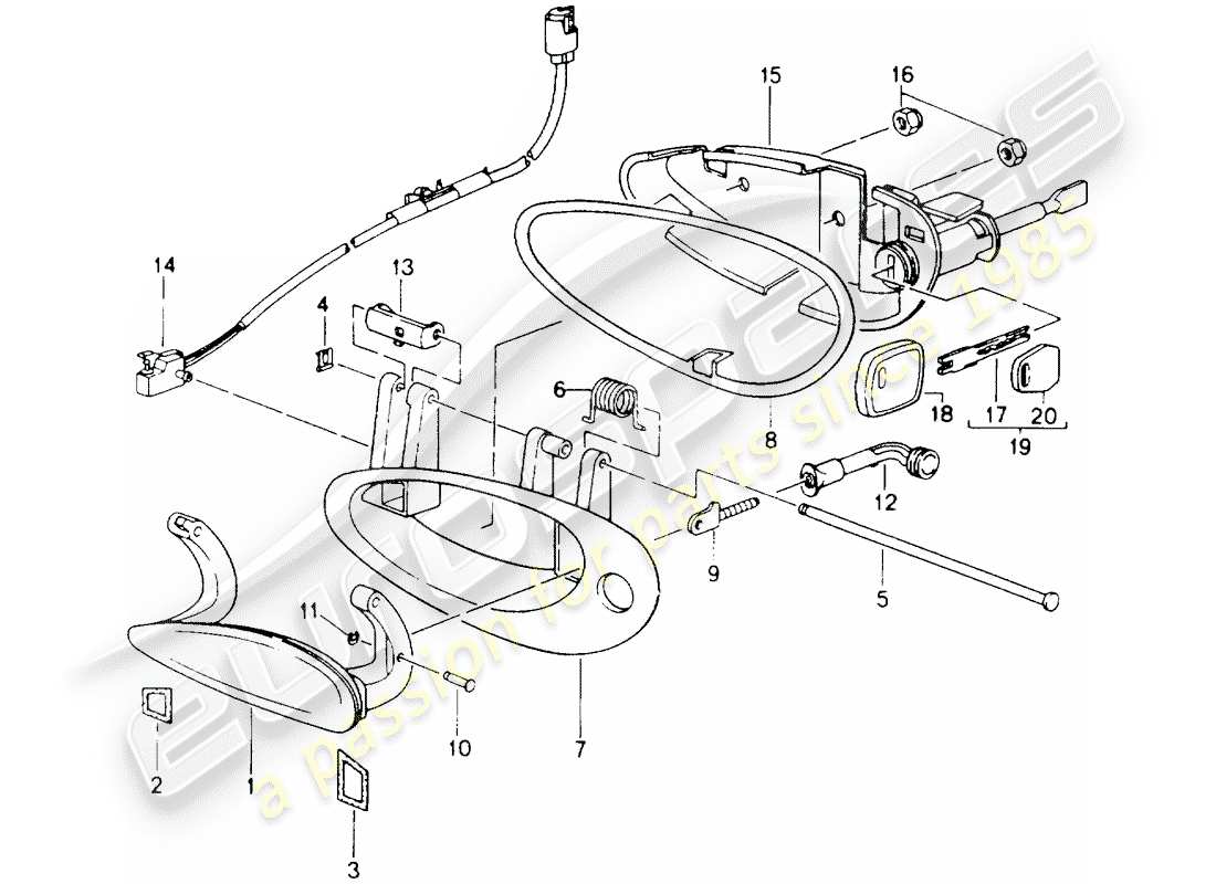 porsche 2000 (986 boxster) door handle, exterior parts diagram