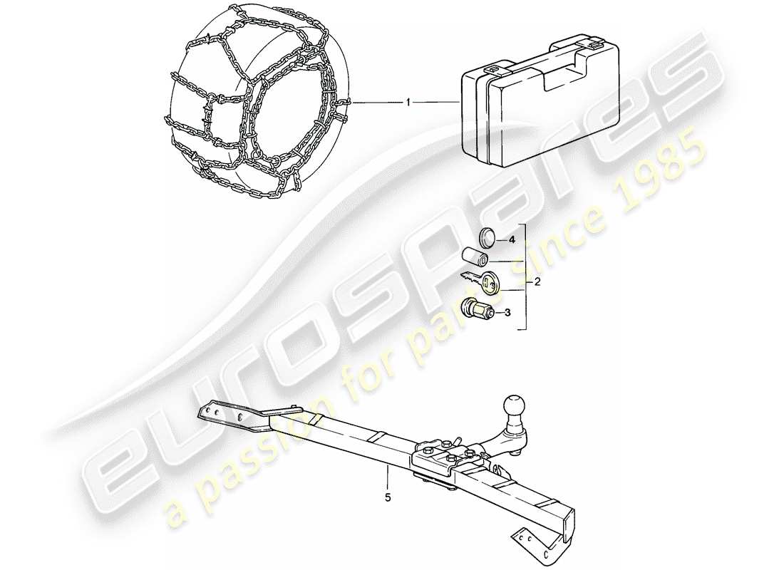 porsche 1987 (911) accessories - snow chains part diagram