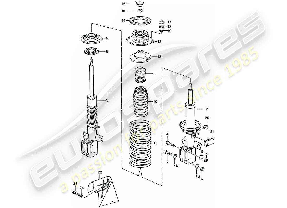 porsche 968 (1992) suspension - shock absorber parts diagram