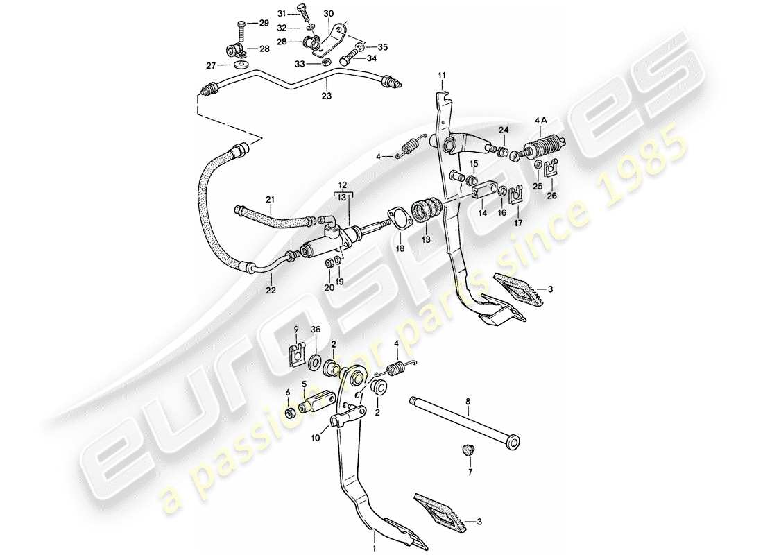 porsche 1988 (944) brake - clutch - pedals parts diagram
