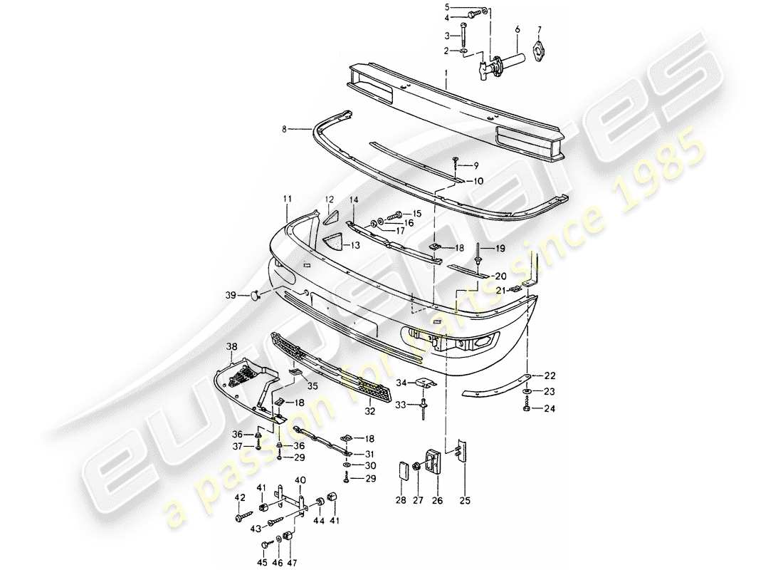 porsche 1993 (964) bumper parts diagram