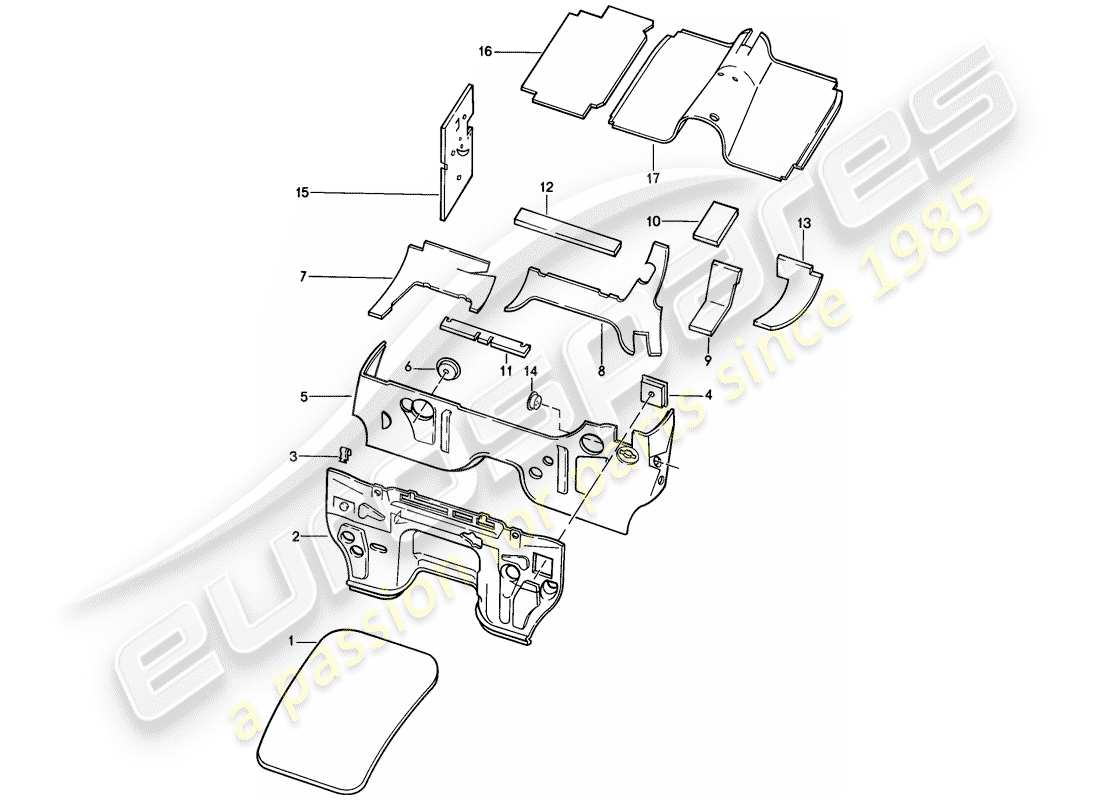 porsche 1980 (928) body shell - sound proofing 1 parts diagram