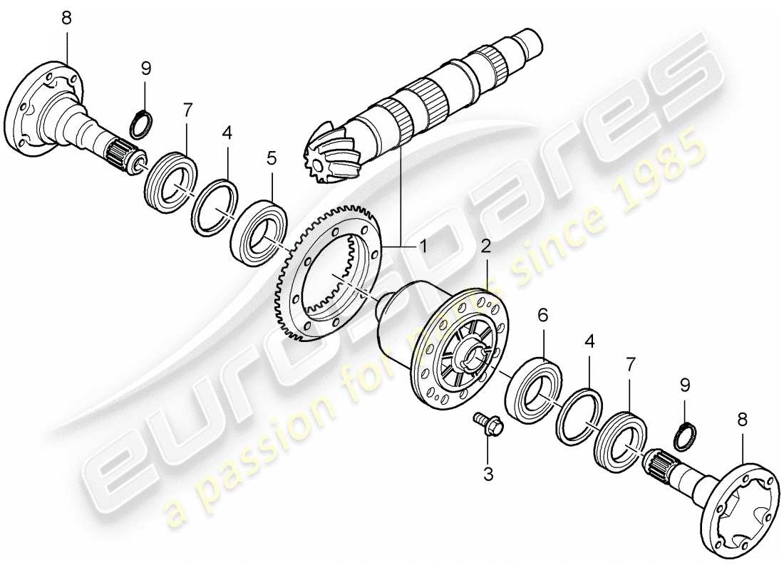 porsche boxster 986 (1998) differential - rear axle parts diagram