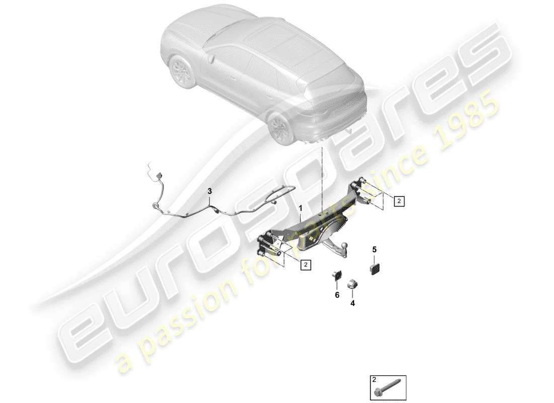 porsche 2020 (cayenne e3 9ya/9yb) tow hitch part diagram