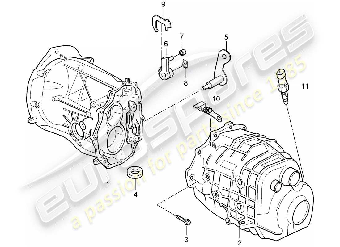 porsche 2001 (986 boxster) gear housing gearbox cover parts diagram