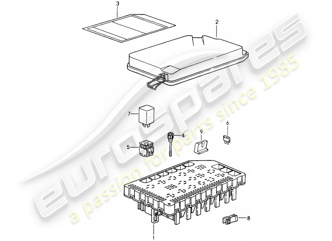 porsche 1992 (964) fuse box/relay plate parts diagram