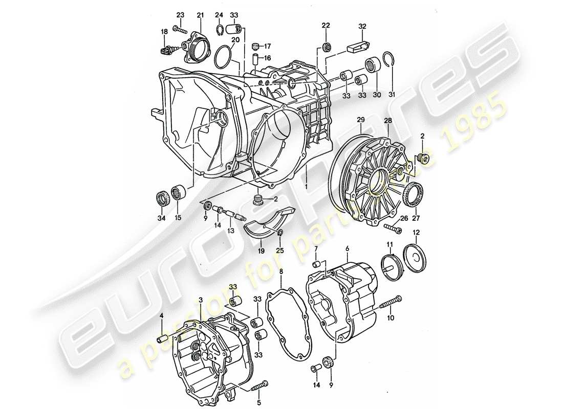 porsche 968 (1995) manual gearbox - replacement transmission - transmission case parts diagram