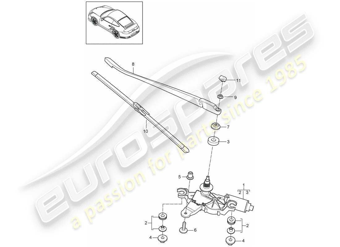porsche 911 t/gt2rs (2012) rear window wiper parts diagram