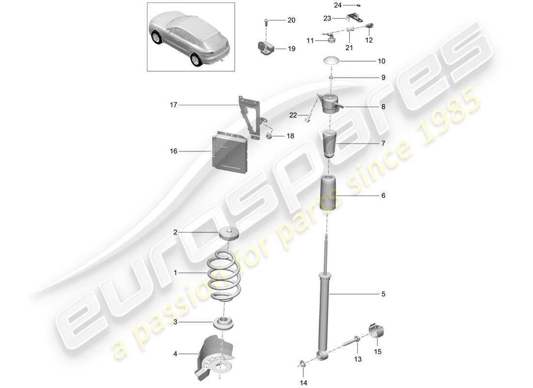 porsche 2016 (macan) steel spring suspension suspension strut, complete part diagram