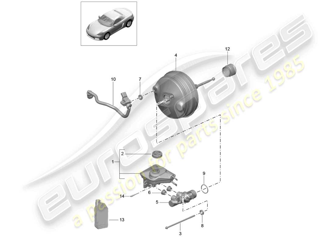 porsche 2017 (718 boxster) brake master cylinder brake servo parts diagram