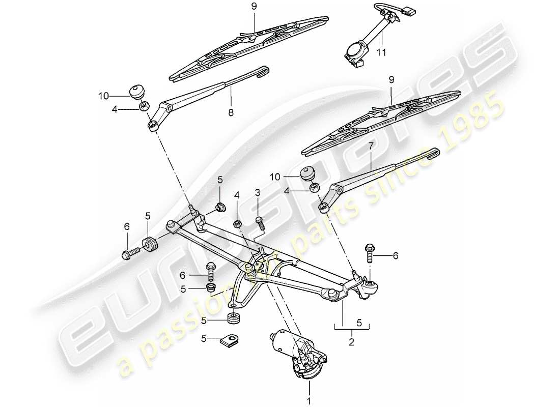 porsche 2006 (987 boxster) windscreen wiper system, compl rain sensor parts diagram