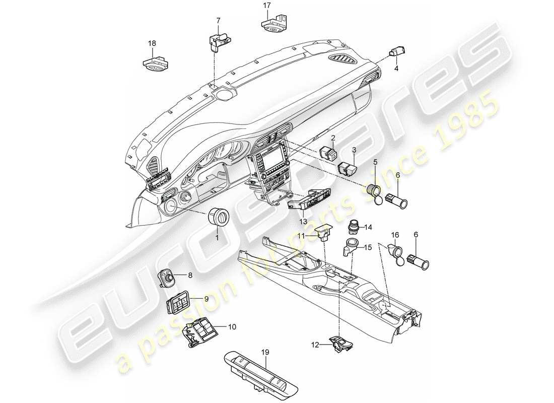 porsche 2012 (997-2 turbo / gt2 rs) switch parts diagram