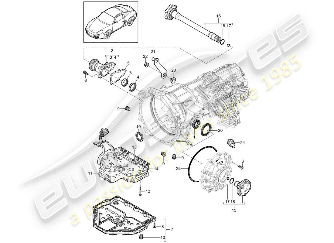 porsche 2012 (987 cayman) - pdk - gearbox individual parts part diagram