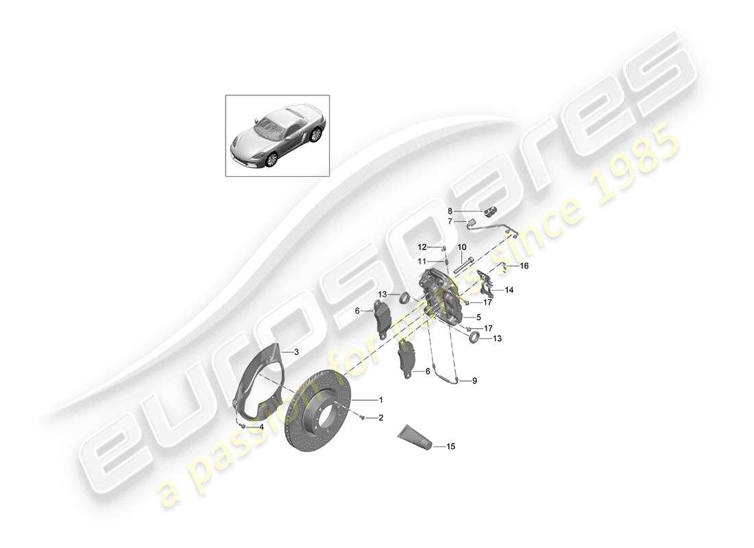 porsche 2018 (718 boxster) disc brake front axle parts diagram