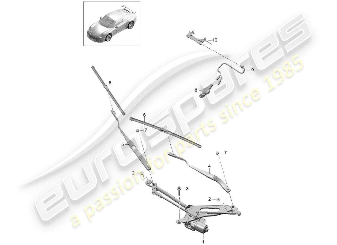 porsche 2016 (991-1 r/gt3/rs) windscreen wiper system, compl rain sensor part diagram