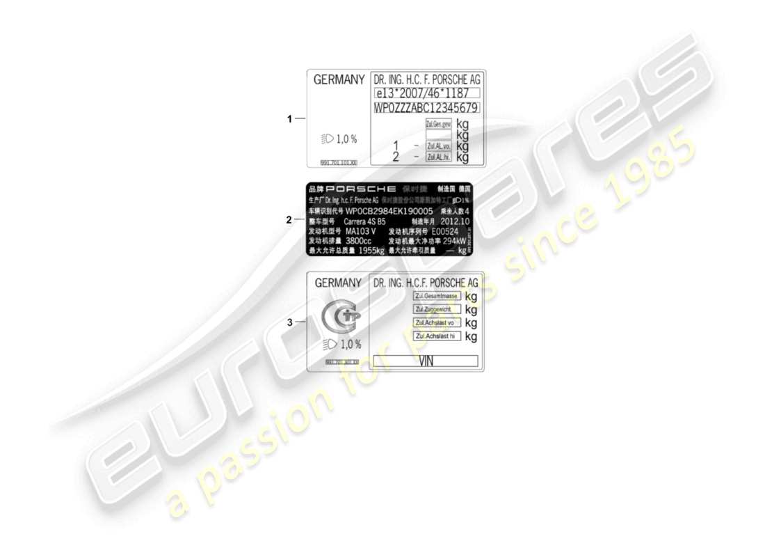 porsche 2015 (981 boxster) signs/notices parts diagram