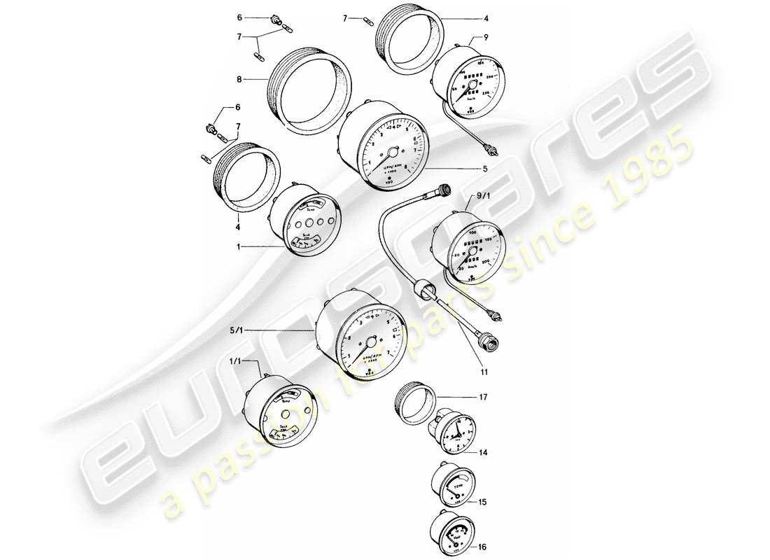 porsche 1973 (914) instruments part diagram