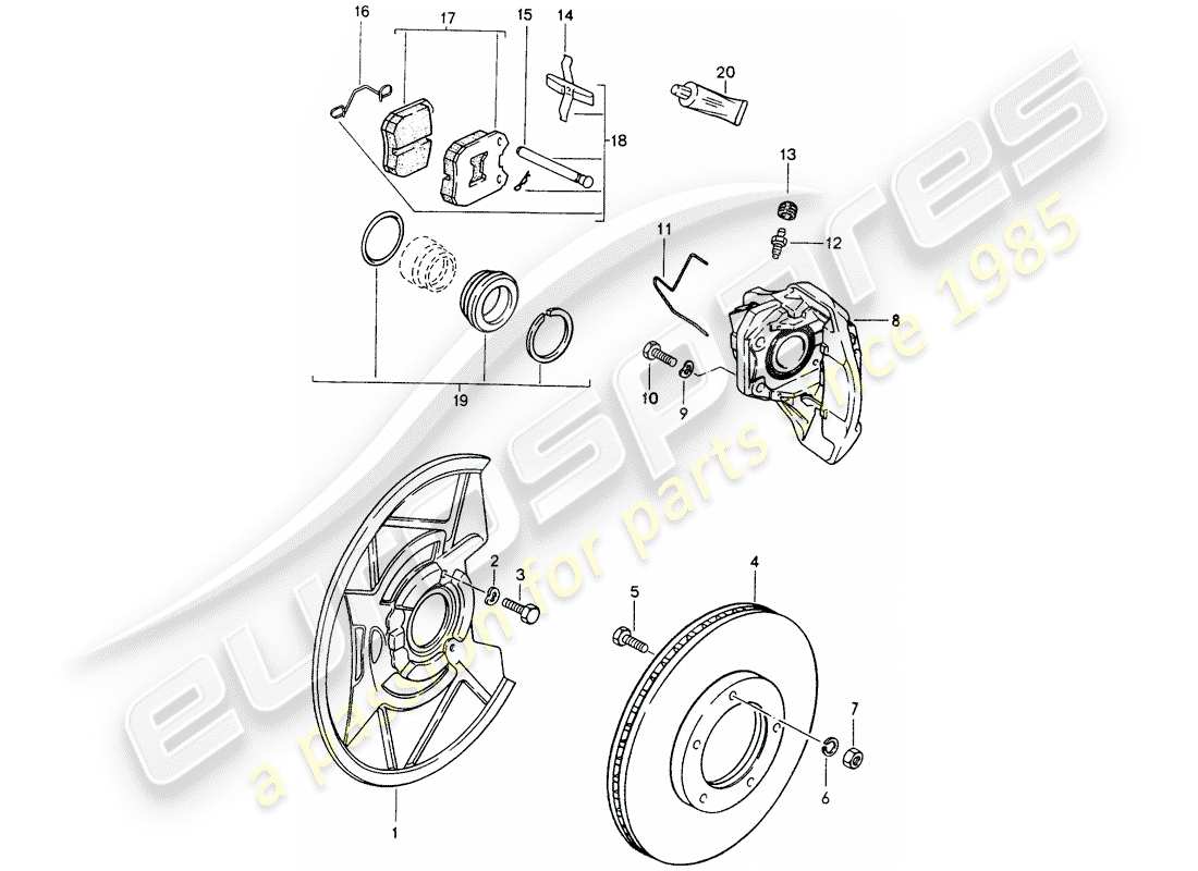 porsche 1988 (924s) disc brakes - front axle part diagram