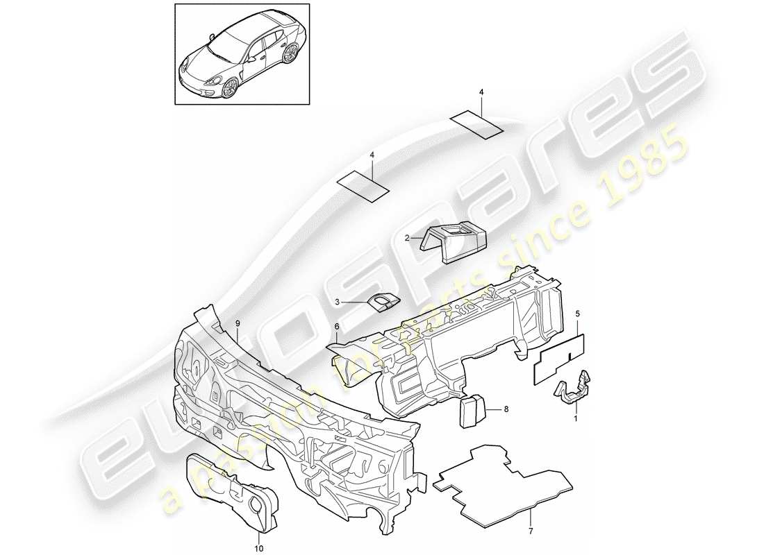 porsche 2016 (panamera 970) sound absorber passenger compartment front end underbody parts diagram