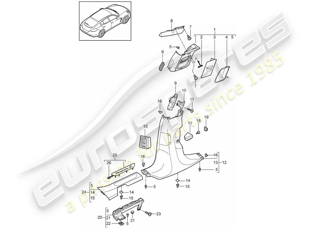 porsche 2011 (panamera 970) trim rear b-pillar sill trim strip part diagram