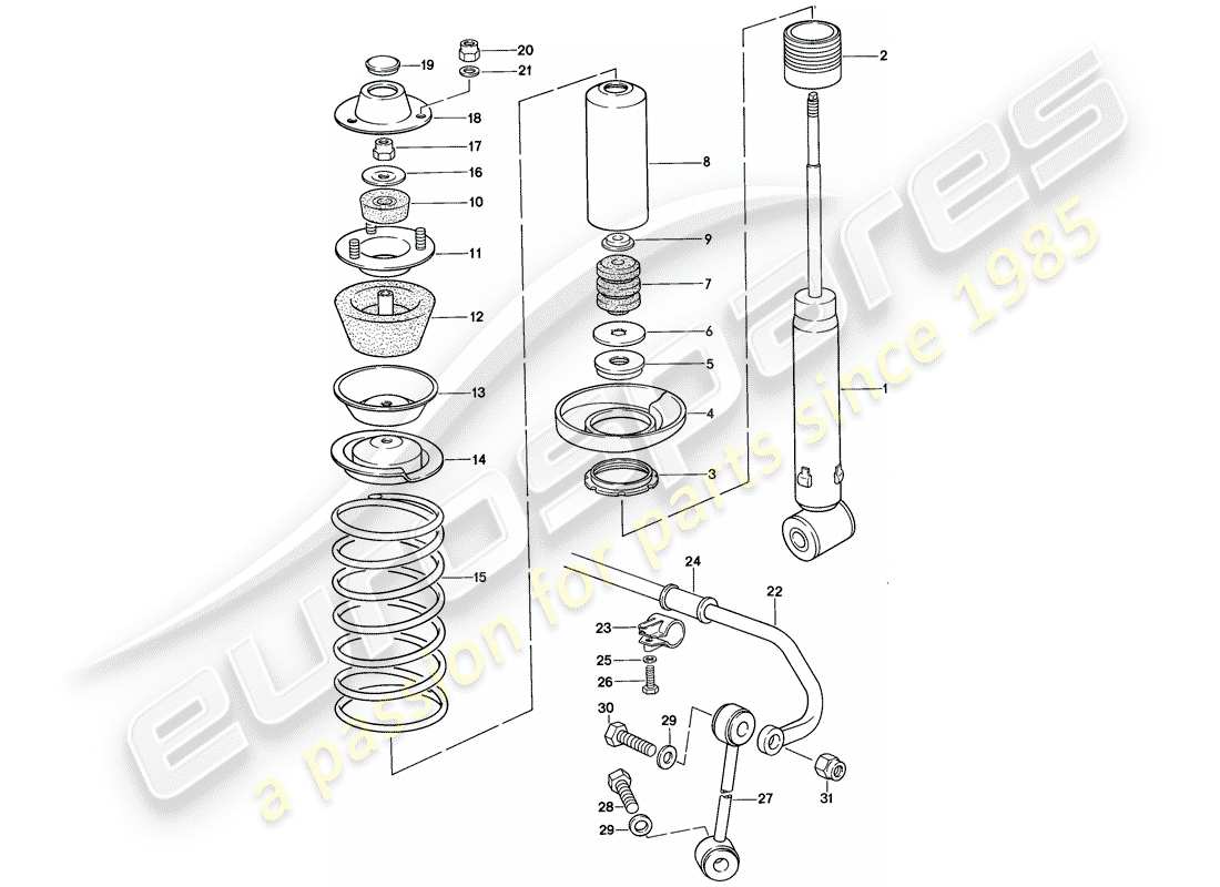 porsche 928 (1985) suspension - stabilizer part diagram