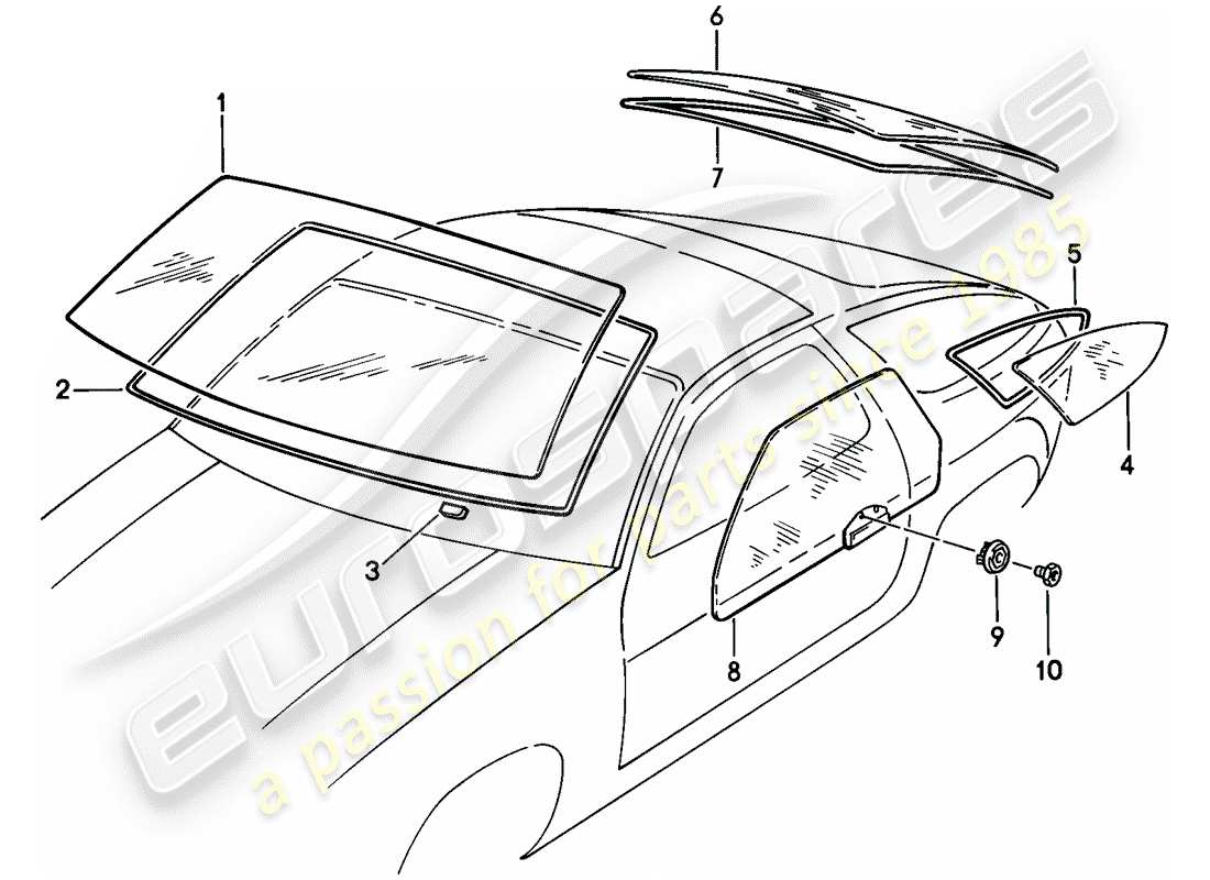 porsche 1980 (928) window glasses parts diagram